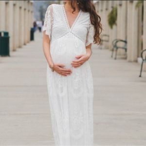 Pink Blush White Lace overlay Maternity Dress